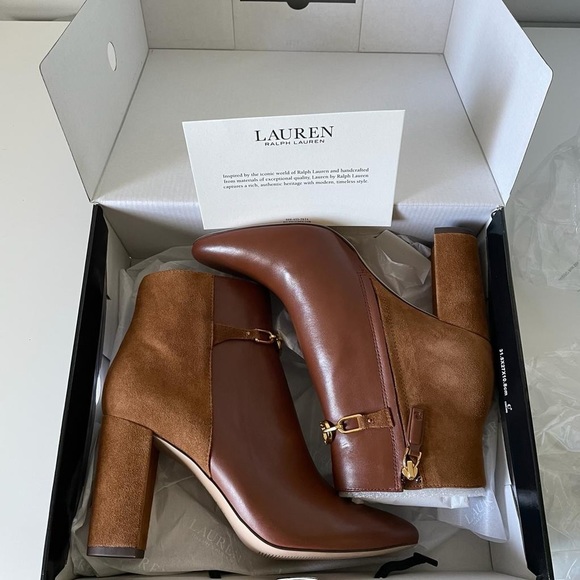 Nib Ralph Lauren Meredith Bootie Leather in Deep Saddle Tan /Whiskey - Picture 11 of 13